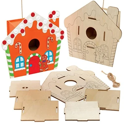 Afbeelding van Baker Ross FE927 Speculaaspop houten vogelhuis set pak van 2, houtwerk om te versieren en weer geven, tuinambachten voor gepersonaliseerde kunst handwerkprojecten, maak je eigen kinderen