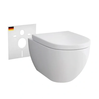 Afbeelding van Alpenberger Keramische douchetoilet aan de muur hangend, Rimless toilet met softclose wc bril, zonder spoelrand voor badkamer en gasten, wit nano coating, Made in Europa