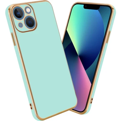 Afbeelding van Cadorabo Hoesje geschikt voor Apple iPhone 13 MINI in Glossy Mintgroen Goud Beschermhoes Case Cover van flexibel TPU silicone en met camerabescherming