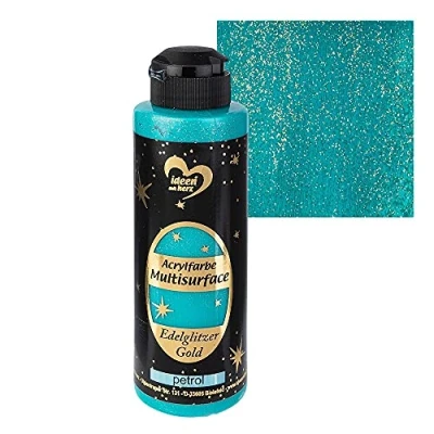 Afbeelding van Ideen mit Herz Acrylverf, Multisurface edelglitter, universele verf op waterbasis, met elegante glinsterende gouden glitter, 180 ml (petrol)