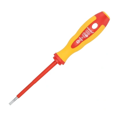 Afbeelding van Haupa VDE Geïsoleerde Sleufschroevendraaier 4 x 1,0 100 mm 1000V Kling is vervaardigd uit gehard, gestraald molybdeen vanadiumstaal 2 componenten handgreep van PP/TPE