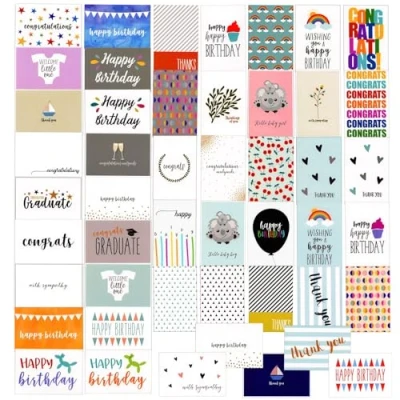 Afbeelding van Best Paper Greeting, wenskaarten voor alle gelegenheden (48 pack) geassorteerde gelukkige verjaardag, bedankt, bruiloft, afstuderen blanco aan de binnenkant, enveloppen inbegrepen 10 x 15 centimeter