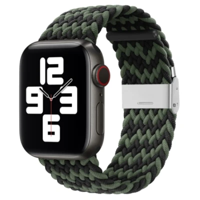 Afbeelding van Apple Watch Braided nylon bandje Zwart / Groen Geschikt voor 38mm 40mm 41mm