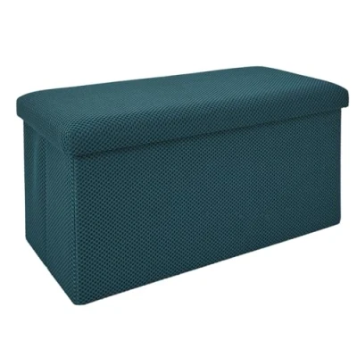 Afbeelding van Home Deco Factory Poef/hocker Atome opvouwbaar stof opbergbox petrol blauw 2 persoons 76 x 38 cm