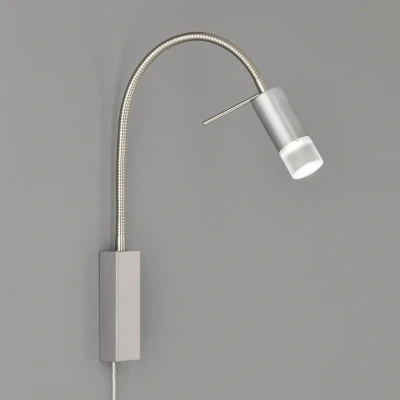 Afbeelding van Fischer &amp; Honsel Wandspot flex, bedlamp, river nikkelkleurig mat B: 4,00 cm, H: 40,00 projectie wand: cm met snoerschakelaar 1x LED 4,5W 2700 K incl. 530 lm EEG: F 30409