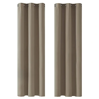 Afbeelding van Deconovo Warmte isolerende verduisteringsgordijnen, modern design met oogjes, gordijnen voor jongensslaapkamer, 107 x 229 cm (breedte hoogte), taupe, 2 stuks