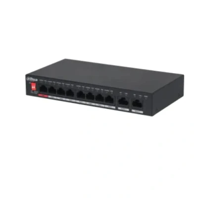 Afbeelding van Dahua PFS3010 8ET 96 V2 8 poort 802.3af/at PoE switch met 2 uplink poorten en 250m bereik