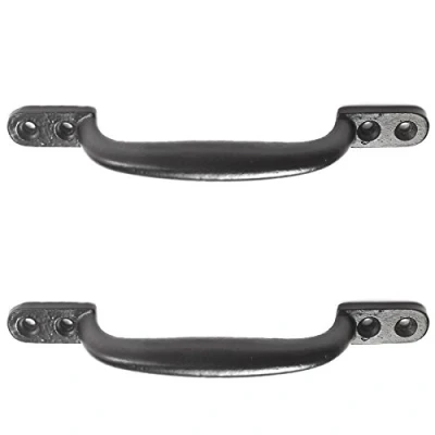 Afbeelding van Gietijzeren handvat en schroeven, zwart, 15 cm, voor deur, schuur, tuinpoort, D vorm, 2 stuks
