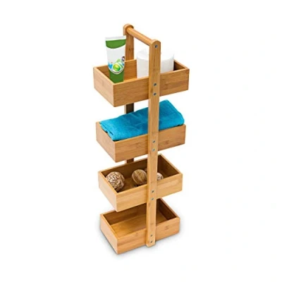 Afbeelding van Relaxdays badkamerrek bamboe 4 vakken staand rek badkamermeubel 75 x 25 18 cm