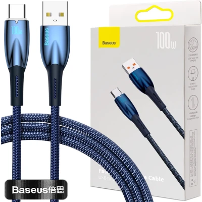 Afbeelding van Baseus Glimmer Series snellaadkabel USB A C 100W 480Mb/s 1m blauw