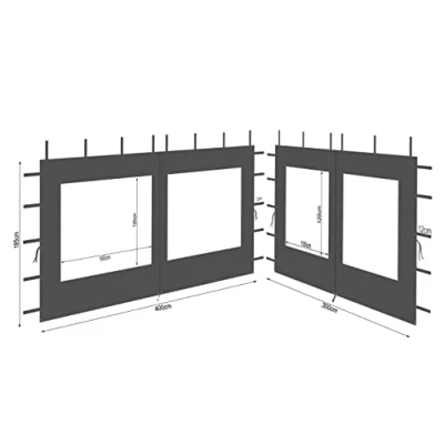 Afbeelding van QUICK STAR 2 zijpanelen van polyester met raam 300/400x195cm voor paviljoen 3x4m zijwand antraciet RAL 7012 waterdicht