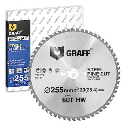Afbeelding van GRAFF Zaagblad van 254 x 30 (255 30) voor Aluminium Constructiestaal Metalen Buizen Cirkelzaagblad mm compatibel met Kapzaag Wisselzaag Tafelzaag Accucirkelzaag Professional