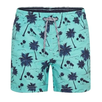 Afbeelding van RIPT Performance Jongenszwemshort Quick Dry UV 50 Zonbescherming Peach Finish Zwemshort Trunks, Groene palmboomprint, 11 12 Jaren