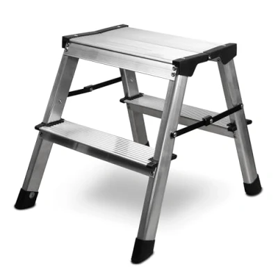 Afbeelding van siwitec Trapladder, 2 x treden, aluminium vouwtrap, lichte ladder aan beide zijden beloopbaar, huishoudladder, belastbaar tot 150 kg, TÜV gecertificeerd