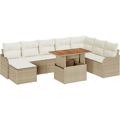 Afbeelding van vidaXL 9 Delige Tuin Sofa Set met Kussens Beige Poly Riet Acacia