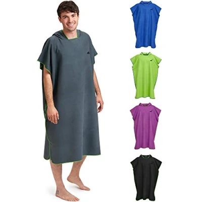 Afbeelding van Badponcho van microvezel, voor dames en heren, compact zeer licht; surfponcho, verhuishulp, handdoek omkleedhulp op het strand, grijs, l