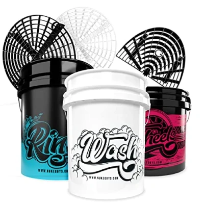 Afbeelding van Nuke Guys Wasemmerset 3 emmers wasmethode 5 GAL wasemmer voor autoshampoo + spoelemmer het uitspoelen 3,5 wielemmer velgen 2 x Grit Guard inzetstuk wasbord