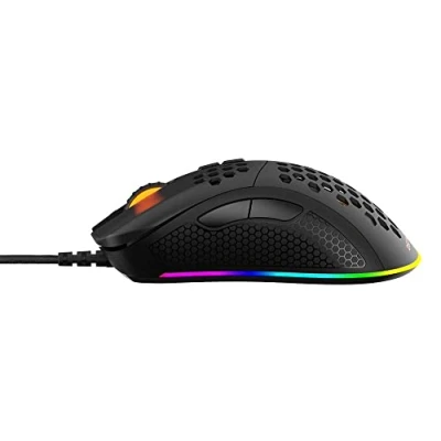 Afbeelding van DELTACO Ultralichte RGB gamingmuis, personaliseerbaar en 7 programmeerbare toetsen met software, 70 g, DPI/PPP 400/800/1200/1600/3200/6400, Windows 7/8/10, Polling Rate 1000 Hz, zwart