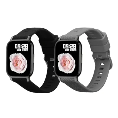 Afbeelding van kwmobile 2x horlogebandjes geschikt voor Popglory P66 22mm bandje Smartwatch bandjes van TPU Activity tracker horloge band in lichtgrijs / zwart