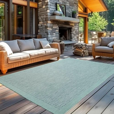 Afbeelding van Carpetsale24 Buitentapijt Weerbestendig Platgeweven Keukentapijt Balkon Tuin Patio Tapijt Blauw 200 x 290 cm