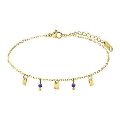 Afbeelding van Lucardi Dames Stalen goldplated Armband met lapis lazuli Staal Goudkleurig 20 cm