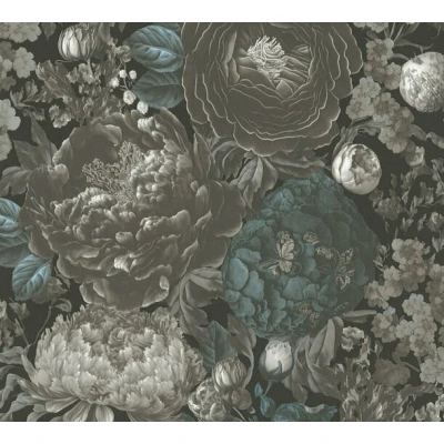 Afbeelding van Livingwalls Vliesbehang bloemen hoogwaardig behang Floral 399792 in zwart, grijs, blauw luxe ontworpen door MICHALSKY