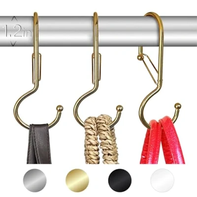 Afbeelding van BLAU MARITÉ 6 Tassenhanger. S gedraaide haak. 90 graden hanger. Handtashanger. haken in vorm met anti valsysteem. veiligheidsgesp. Voor staven een diameter tot 3 cm. (Twisted Gouden)