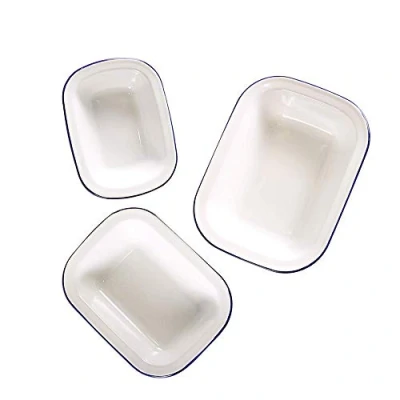Afbeelding van webake Traditionele ovenvorm, emaille bakvorm, 3 delige set voor lasagne, als kleine bakvorm en tiramisu vorm, kras snijbestendige vierkante wit, blauw