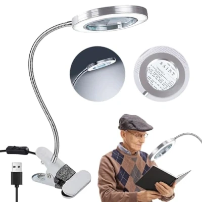 Afbeelding van 8 x vergrootglas met licht en standaard, led vergrootlamp, vergrootlamp metalen klem, loeplamp USB 360 draaibaar voor werk, lezen, hobby&#039;s, naaien, knutselen, 10 W
