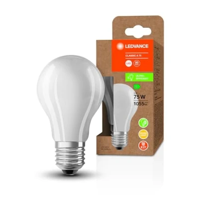 Afbeelding van LEDVANCE LED spaarlamp, matte lamp, E27, warm wit (3000K), 5 watt, vervangt 75W gloeilamp, zeer efficiënt en energiebesparend, pak van 1