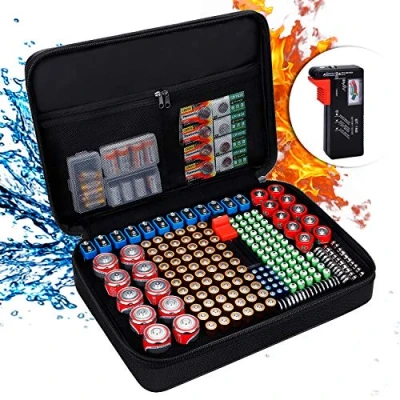 Afbeelding van Batterij Opbergdoos Case Organizer Brandwerende Harde Draagtas met Tester houdt 216 verschillende grootte Batterijen voor AAA, AA,9V, Platte Batterijen, C en D (Niet Inclusief Batterijen)