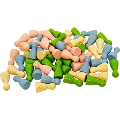 Afbeelding van 60 halmakegels 24x12 van hout, heldere kleuren, set op kleur gesorteerd 4 kleuren 2137