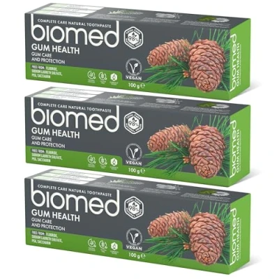 Afbeelding van Biomed Gum Health 98% natuurlijke tandpasta/gom kracht en bescherming/essentiële salie, Eucalyptus, rozemarijn, Ceder, Vegan, SLES gratis 100 g (pak van drie)
