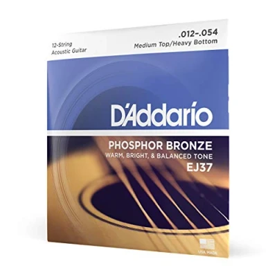 Afbeelding van D&#039;Addario EJ37 Phosphor Bronzen Medium Top/Zware Bodem (.012 .054) 12 snarige Akoestische Gitaar Snaren