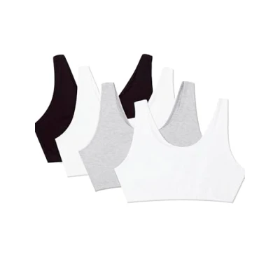 Afbeelding van Fruit of the Loom Tankstyle Cotton Bra Sportbeha, ondoorzichtig (verpakking van 4 stuks), Zwart/Wit/Wit/Heather Grey pack, 50