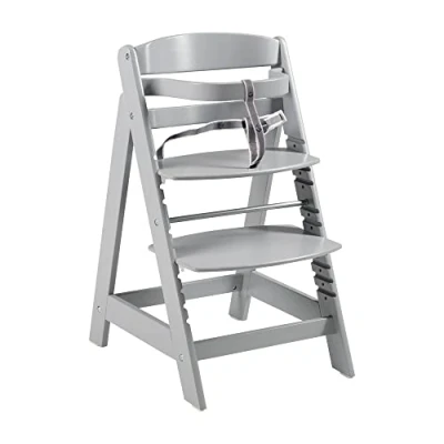 Afbeelding van Roba Sit Up Click Trappenstoel, meegroeiende kinderstoel van babystoel tot kinderstoel, innovatieve kliksluiting, hout, taupekleurig