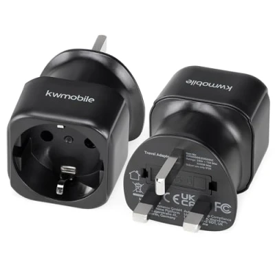 Afbeelding van Kwmobile 2 reisstekers voor in Engeland C en F stekker naar G Reisadapter UK 13 A Zekering Reisstekker Max 250V 3250W Zwart