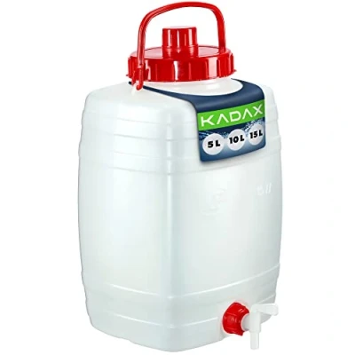 Afbeelding van KADAX Waterjerrycan, drankvat van kunststof, drinkwaterjerrycan, waterreservoir met kraan, waterreservoir, drankjerrycan rubberen afdichting (15 l, wit)