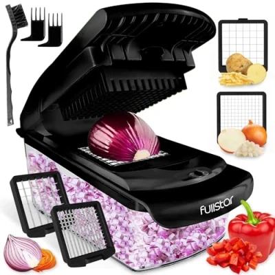 Afbeelding van Groentehakselaar Groentesnijder Veggie Ui Salade Voedsel Chopper Handleiding Aardappelversnipperaar Vegetarische en Dicer Keukengereedschap &amp; Gadgets (2 in 1 Zwart)