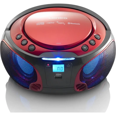 Afbeelding van Lenco SCD 550RD Draagbare FM Radio CD/MP3/USB/Bluetooth® speler met LED verlichting Rood Red Black