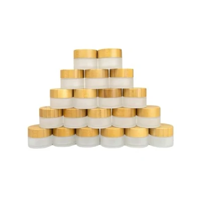 Afbeelding van Wachsmann Hoogwaardige glazen pot met bamboedeksel, voor duurzame doe het zelf natuurlijke cosmetica, reishouder zalven en lotions, 20 ml, ongegraveerd, stuks