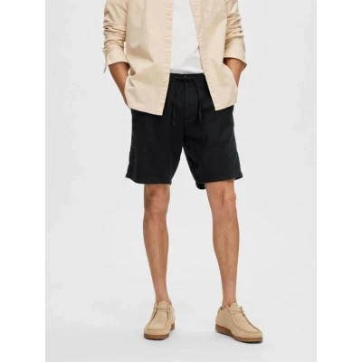 Afbeelding van Selected Homme Heren Short SLHREGULAR BRODY LINEN regular/straight Zwart XL Volwassenen