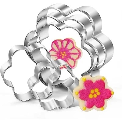Afbeelding van AVANA Uitsteekvormen bloemen 5 stuks, roestvrij staal, uitsteekvormpjes, set kerstkoekjes, koekjes, zilver