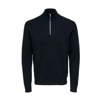 Afbeelding van Only &amp; Sons ONSPHIL REG 12 katoenen NOOS trui met halve ritssluiting voor heren, donkermarineblauw, XS, marineblauw, XS
