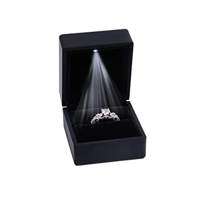 Afbeelding van ZADAWERK® Ringbox met LED zwart sieraden bruiloft verloving huwelijksaanzoek