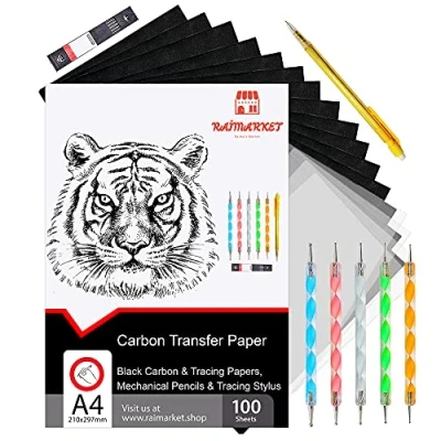 Afbeelding van Raimarket Carbon Papier, 100 Vellen Zwart A4 Papier Patroonpapier en Kopieerpapier Textiel Transfer Teken op Hout, Canvas Andere Oppervlakken