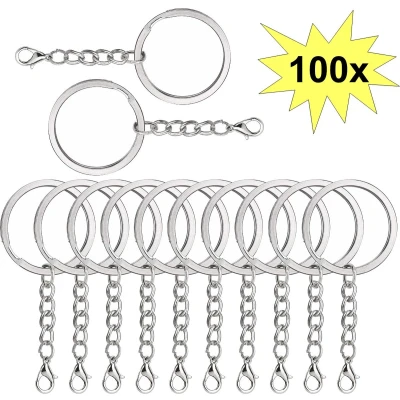 Afbeelding van Fako Bijoux® Sleutelringen Met Karabijnsluiting Sleutelhanger Ringen Splitringen Ketting RVS Plat 30 mm 100 Stuks