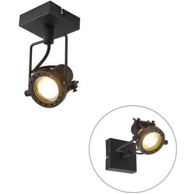 Afbeelding van QAZQA suplux Industriele Plafondspot Spotje Opbouwspot 1 lichts L 8 cm Zwart Industrieel Woonkamer Slaapkamer Keuken