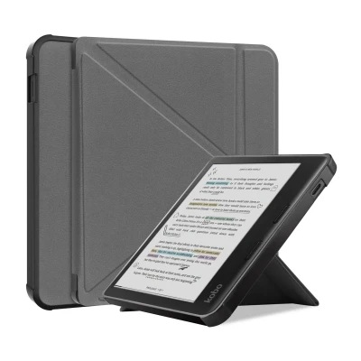 Afbeelding van Kobo Libra Colour Hoes: iMoshion Origami Bookcase E Reader Grijs Kunstleder Hoezen
