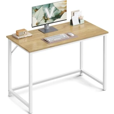 Afbeelding van VASAGLE Bureau, klein computerbureau, kantoortafel, voor studeerkamer, slaapkamer, 50 x 100 76 cm, moderne stijl, metalen frame, natuurlijk eikenkleur parelwit LWD041W70V1
